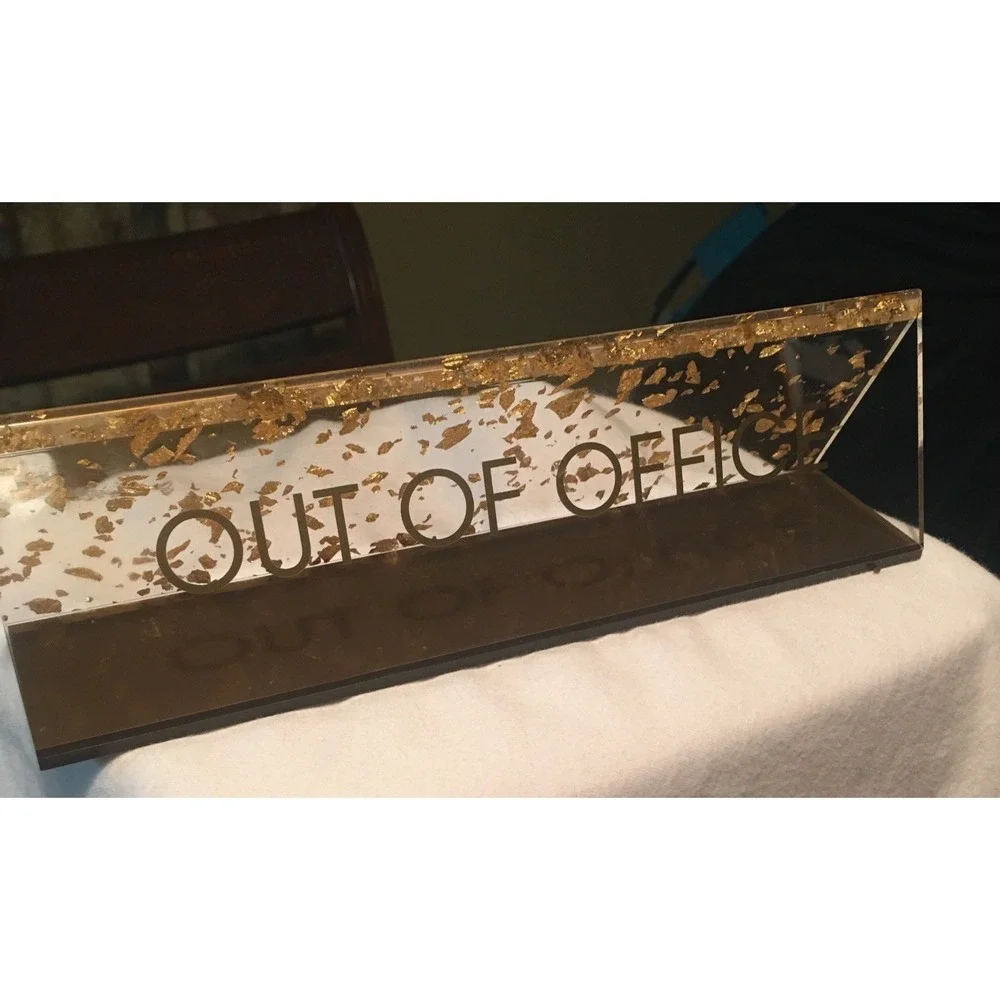 OUT OF OFFICE Acrylic Glitter Desk Sign Papyrus PRGCO LLC MCM